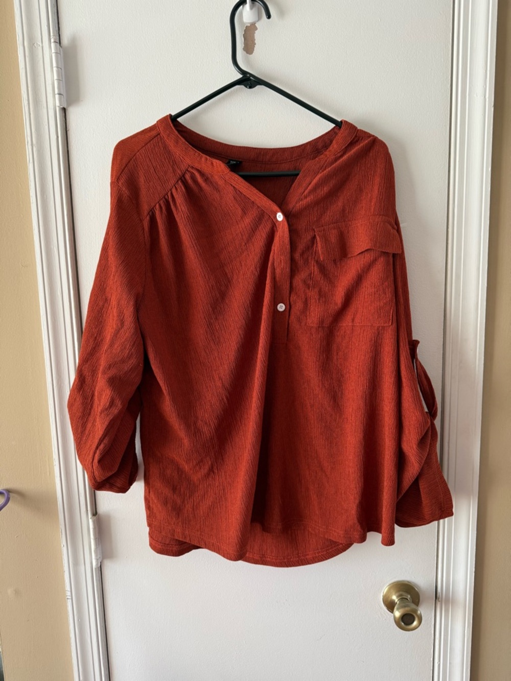SHEIN Burnt Orange Button-Front Long Sleeve Blouse